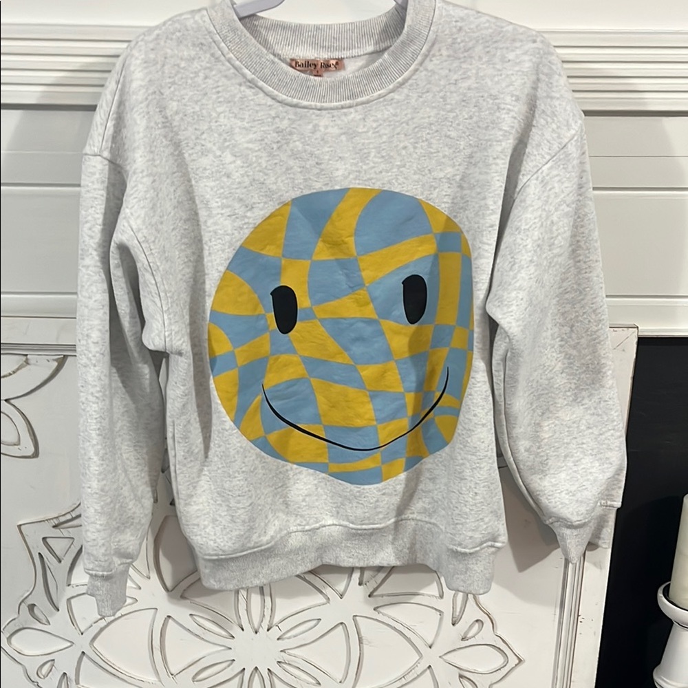 Gray Smiley Face Sweater small